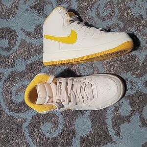 Nike Air force 1, yellow and white, size 6.5, used, food condition.